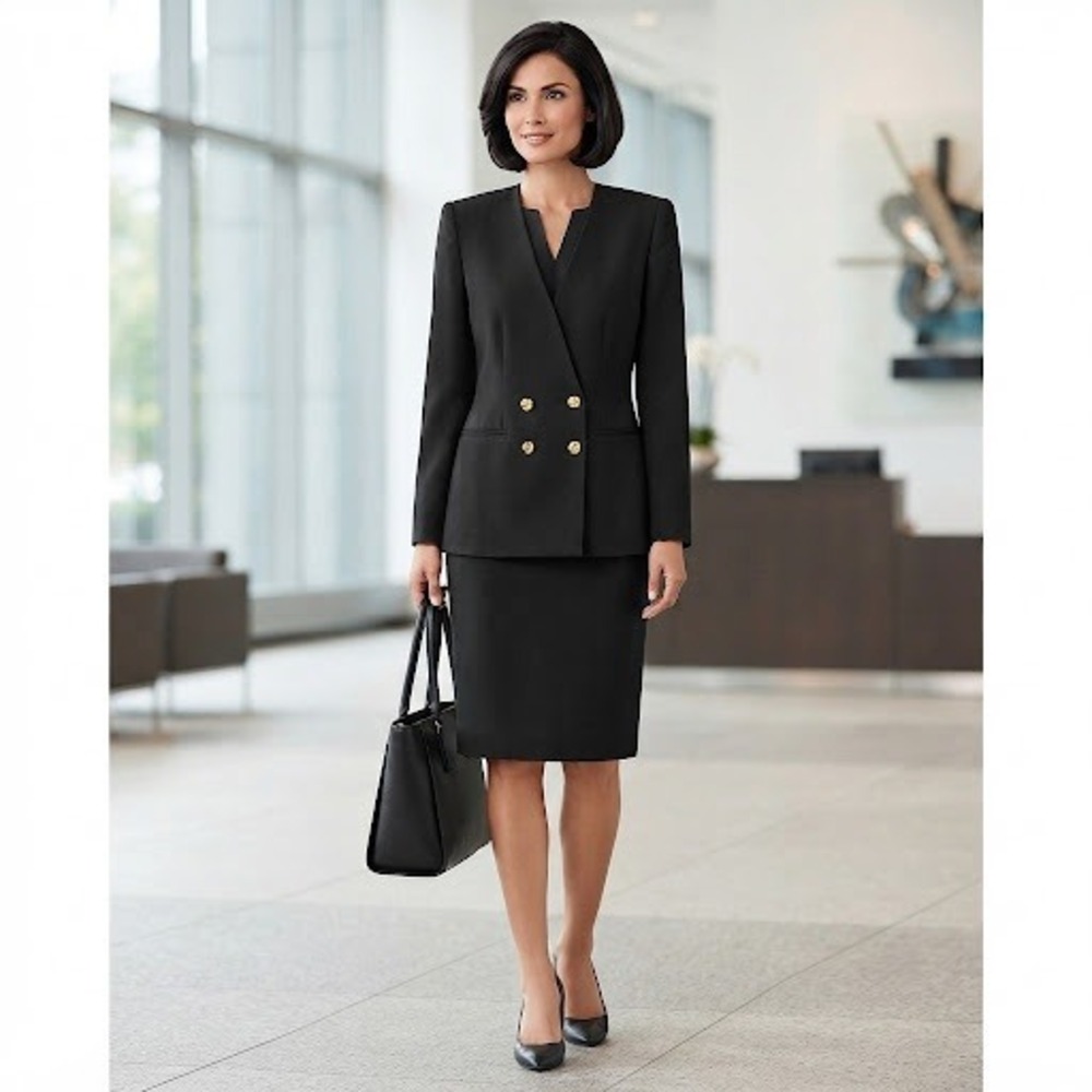 Vintage Collectible Black Skirt Suit Gold Knot Button Blazer Pencil Skirt Set 12
